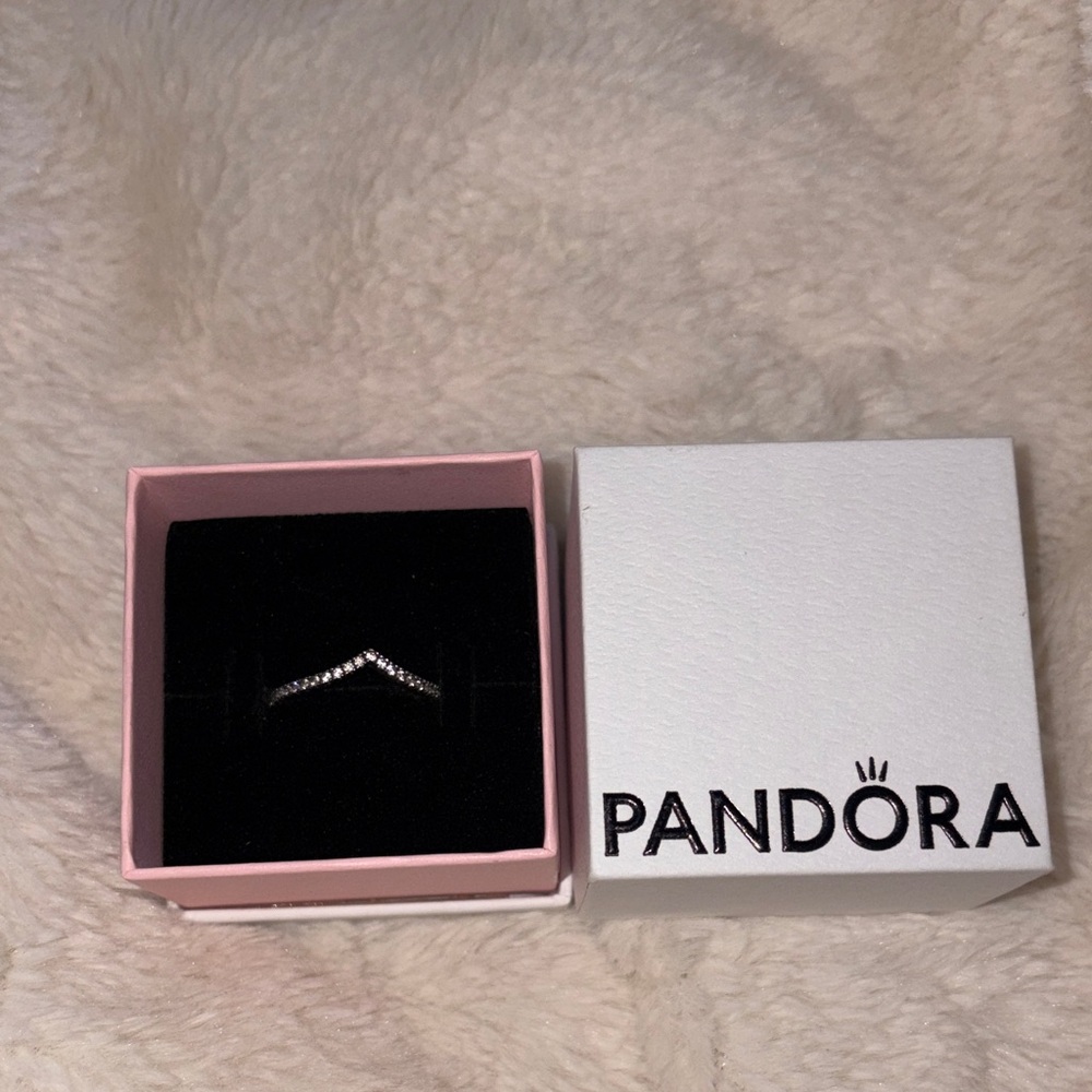 Pandora Silver V-Shape Ring with Clear Stones
